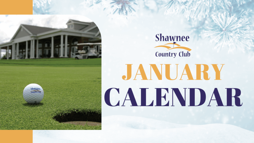 Picture of a golf ball on a green with January Calendar as a heading