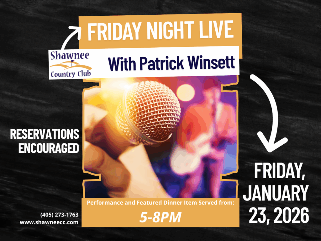 Friday Night Live with the date, artist name, time and how to make reservations