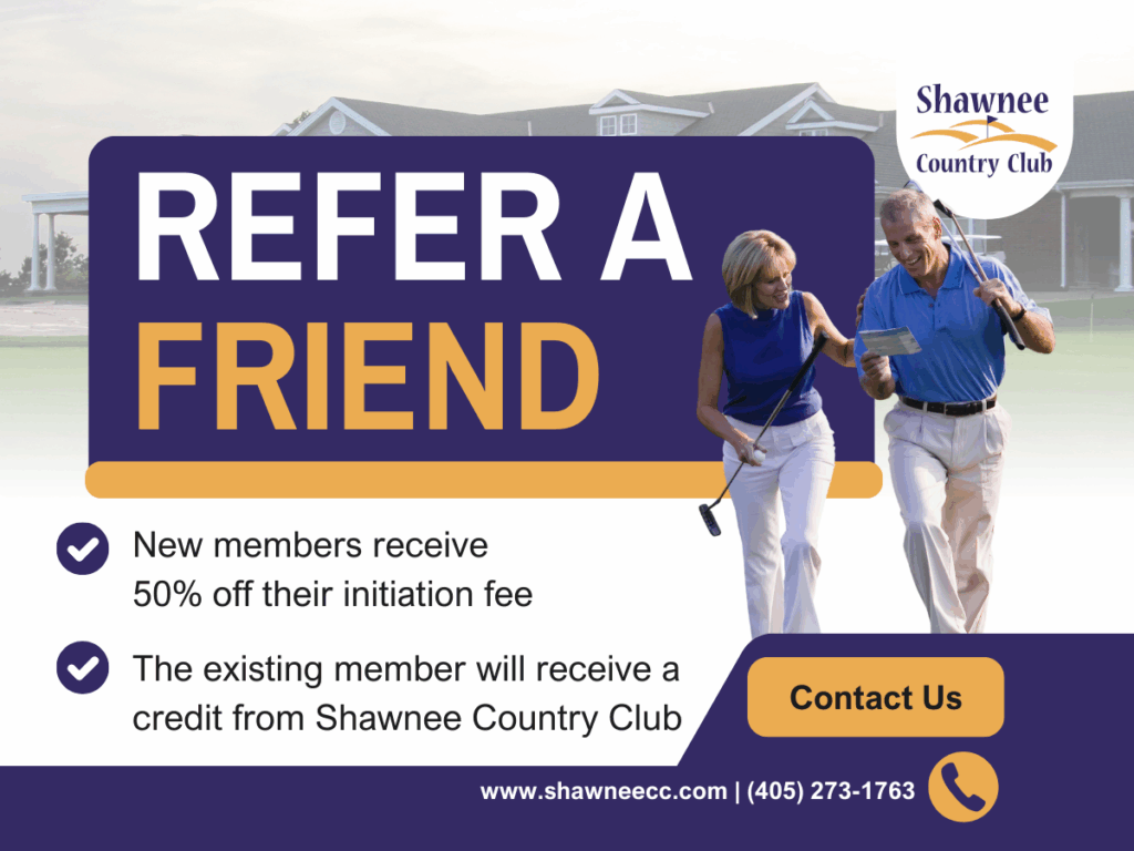 Refer a Friend header with two golfers walking and description of the deal